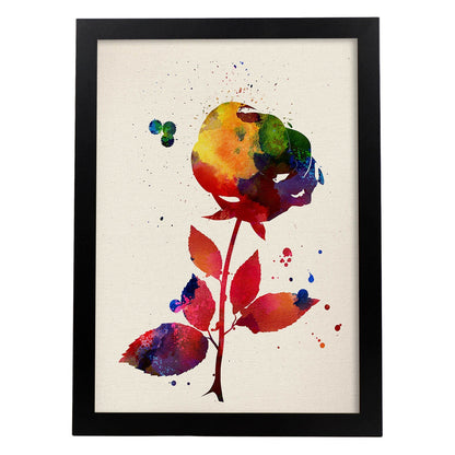 Poster de Flor con diseño acuarela. Mix de láminas con estilo acuarela-Artwork-Nacnic-A4-Marco Negro-Nacnic Estudio SL