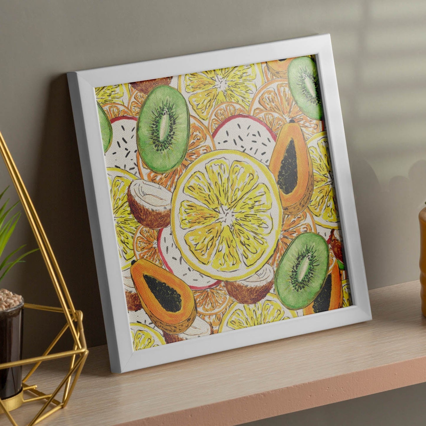 Poster de flores y naturaleza. Lámina cuadrada Ensalada de frutas, ilustrada con dibujos a color.-Artwork-Nacnic-Nacnic Estudio SL