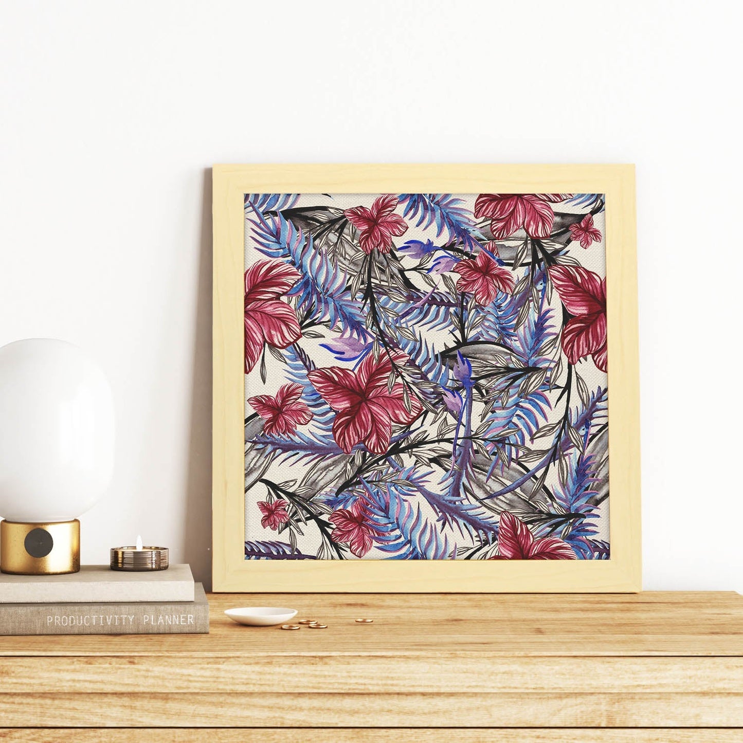 Poster de flores y naturaleza. Lámina cuadrada Estampado con azules, ilustrada con dibujos a color.-Artwork-Nacnic-Nacnic Estudio SL