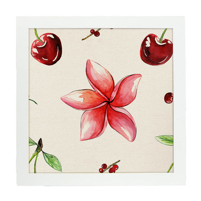 Poster de flores y naturaleza. Lámina cuadrada Flores y cerezas, ilustrada con dibujos a color.-Artwork-Nacnic-20x20 cm-Marco Blanco-Nacnic Estudio SL