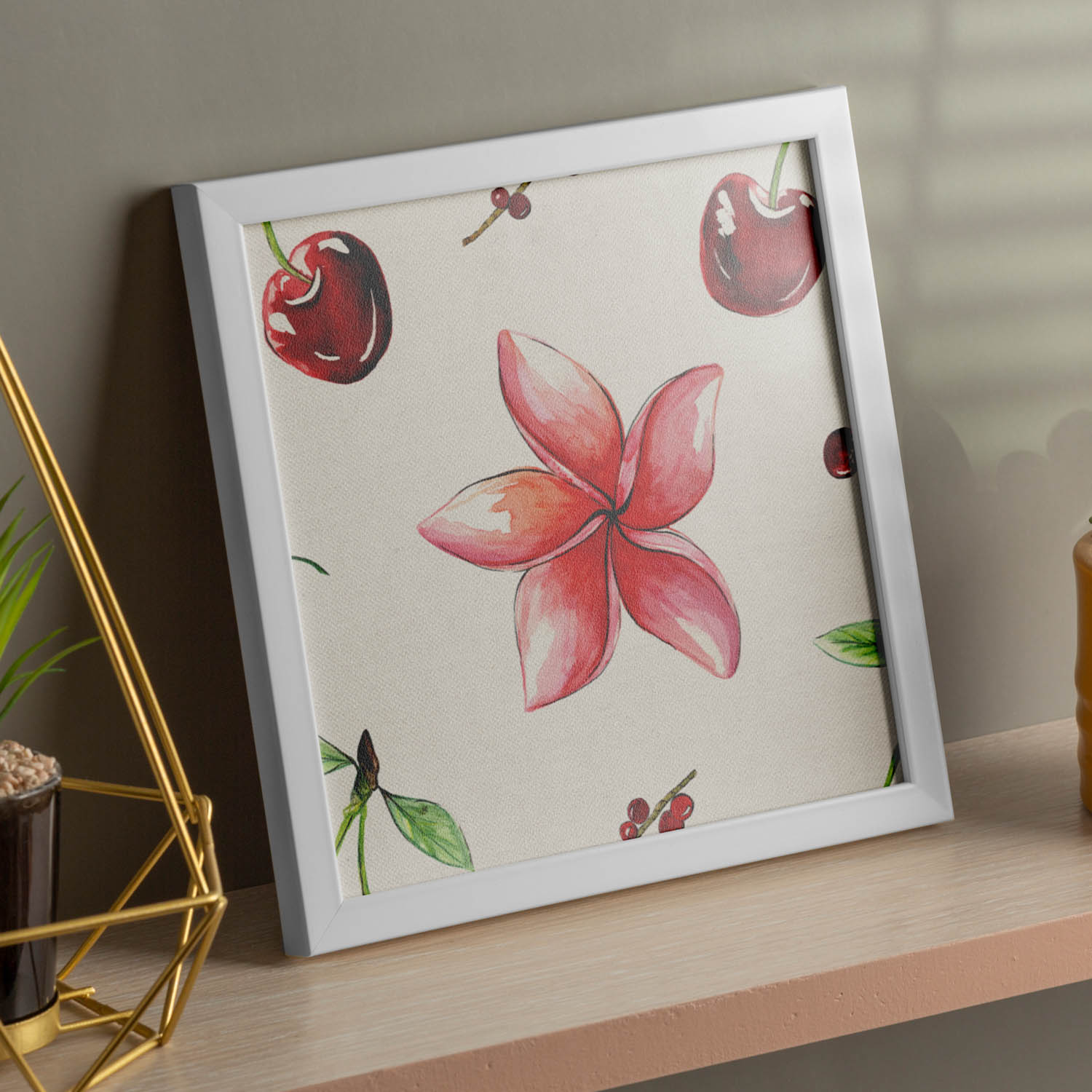 Poster de flores y naturaleza. Lámina cuadrada Flores y cerezas, ilustrada con dibujos a color.-Artwork-Nacnic-Nacnic Estudio SL