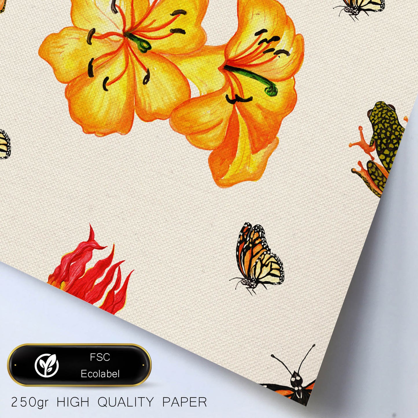 Poster de flores y naturaleza. Lámina cuadrada flores y mariposas, ilustrada con dibujos a color.-Artwork-Nacnic-Nacnic Estudio SL