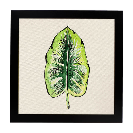Poster de flores y naturaleza. Lámina cuadrada Hoja perdida, ilustrada con dibujos a color.-Artwork-Nacnic-20x20 cm-Marco Negro-Nacnic Estudio SL