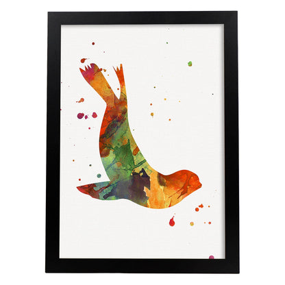 Poster de Foca estilo acuarela. Láminas de animales con estilo acuarela-Artwork-Nacnic-A4-Marco Negro-Nacnic Estudio SL
