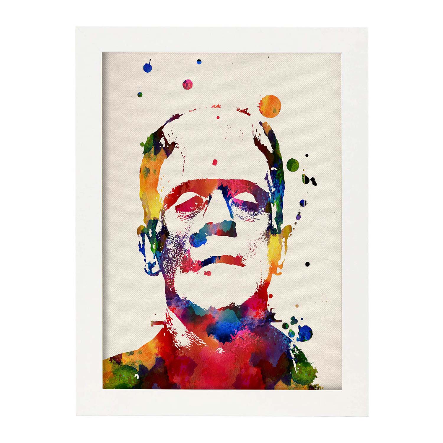 Poster de Frankenstein con diseño acuarela. Mix de láminas con estilo acuarela-Artwork-Nacnic-A3-Marco Blanco-Nacnic Estudio SL