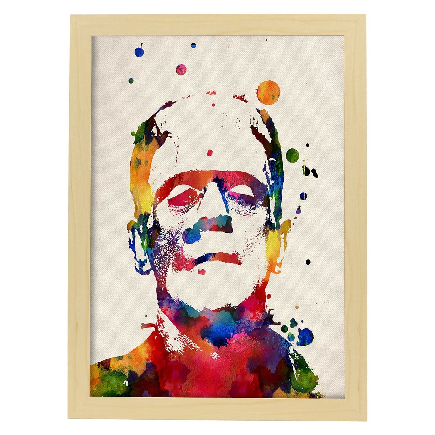 Poster de Frankenstein con diseño acuarela. Mix de láminas con estilo acuarela-Artwork-Nacnic-A4-Marco Madera clara-Nacnic Estudio SL