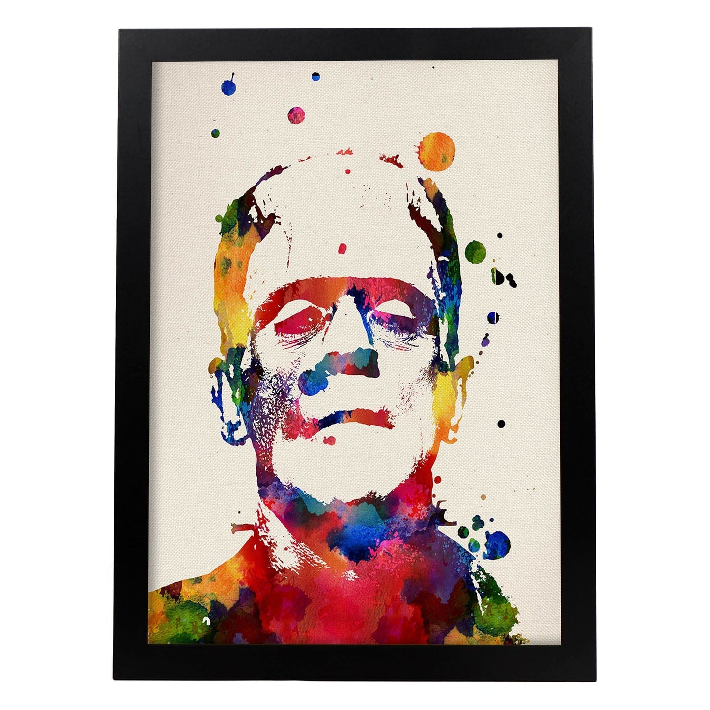 Poster de Frankenstein con diseño acuarela. Mix de láminas con estilo acuarela-Artwork-Nacnic-A4-Marco Negro-Nacnic Estudio SL