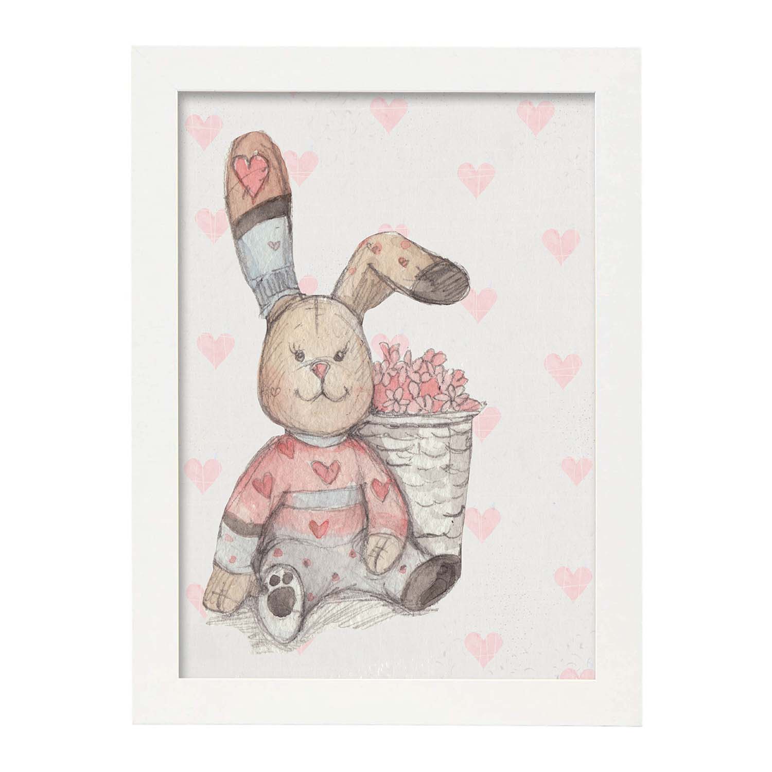 Poster de Fred y Caroline. Lámina Fred en el jardin, con ilustraciones de conejos.-Artwork-Nacnic-A3-Marco Blanco-Nacnic Estudio SL
