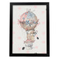 Poster de Fred y Caroline. Lámina Fred y Caroline de viaje en globo, con ilustraciones de conejos.-Artwork-Nacnic-A3-Marco Negro-Nacnic Estudio SL