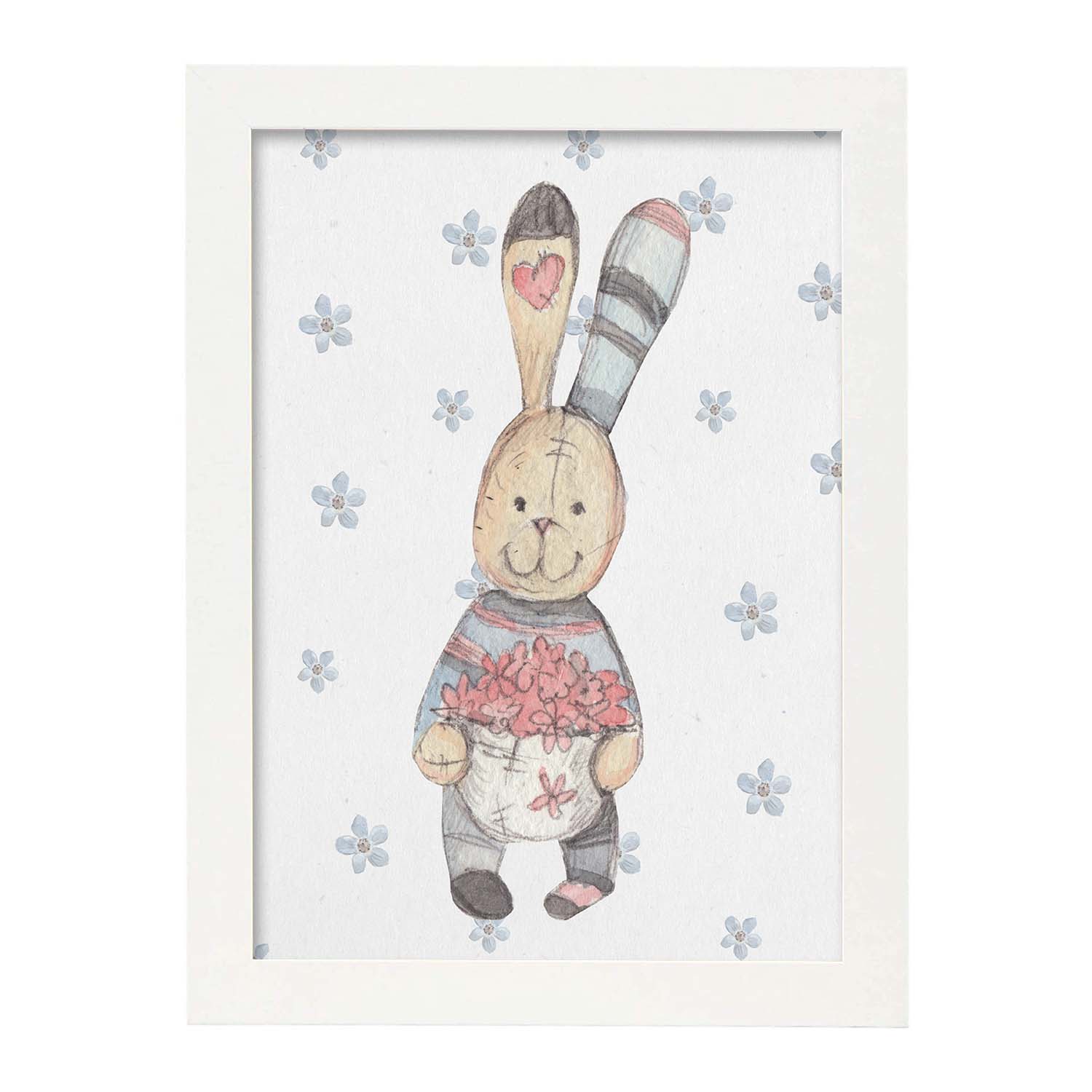 Poster de Fred y Caroline. Lámina Gustav adora las flores, con ilustraciones de conejos.-Artwork-Nacnic-A3-Marco Blanco-Nacnic Estudio SL