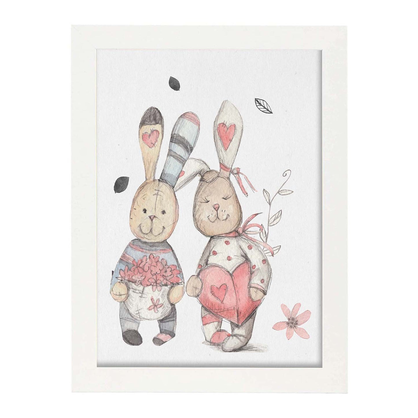 Poster de Fred y Caroline. Lámina Gustav y Caroline disfrutan del dia, con ilustraciones de conejos.-Artwork-Nacnic-A3-Marco Blanco-Nacnic Estudio SL