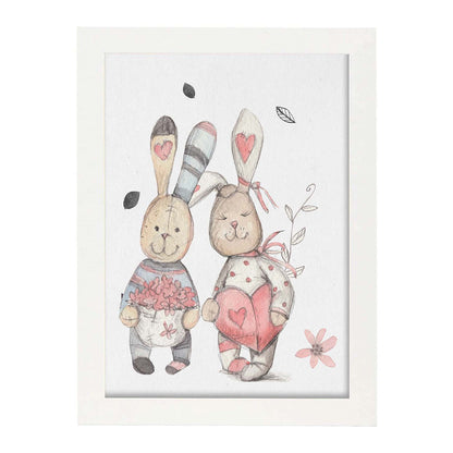 Poster de Fred y Caroline. Lámina Gustav y Caroline disfrutan del dia, con ilustraciones de conejos.-Artwork-Nacnic-A4-Marco Blanco-Nacnic Estudio SL