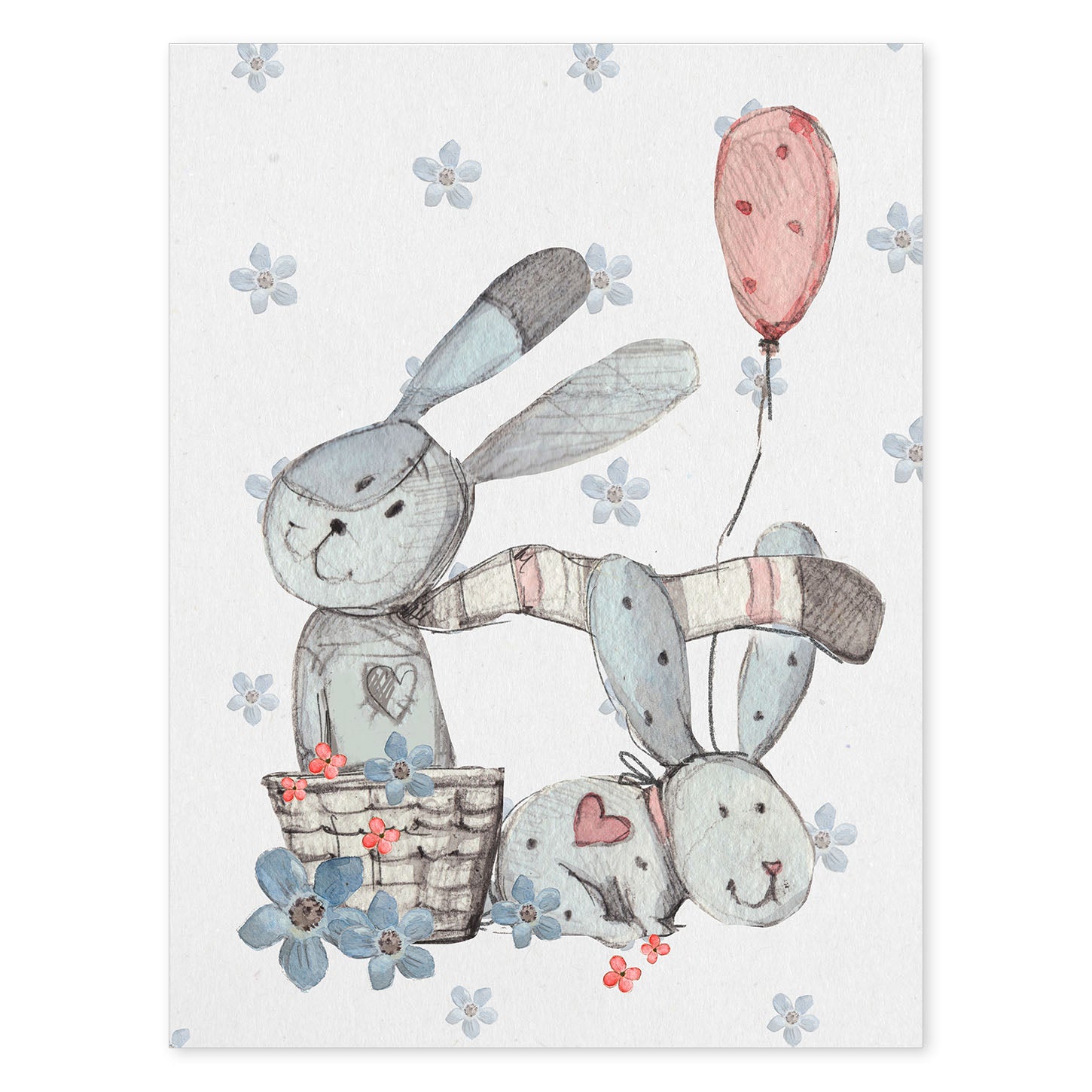 Poster de Fred y Caroline. Lámina Helen y Hugo jugando, con ilustraciones de conejos.-Artwork-Nacnic-A4-Sin marco-Nacnic Estudio SL