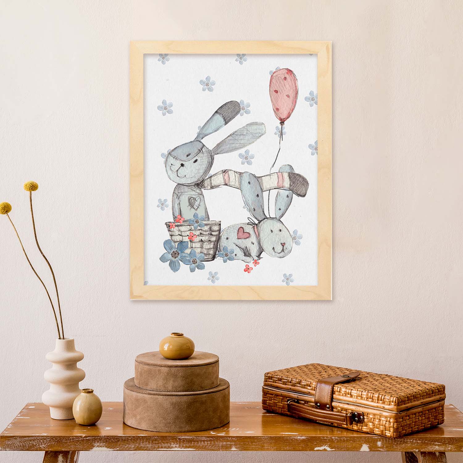 Poster de Fred y Caroline. Lámina Helen y Hugo jugando, con ilustraciones de conejos.-Artwork-Nacnic-Nacnic Estudio SL