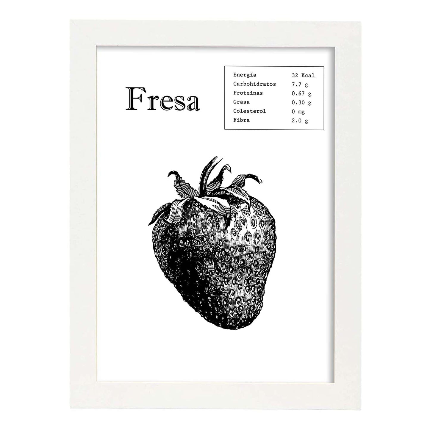 Poster de Fresa. Láminas de frutas y verduras.-Artwork-Nacnic-A3-Marco Blanco-Nacnic Estudio SL
