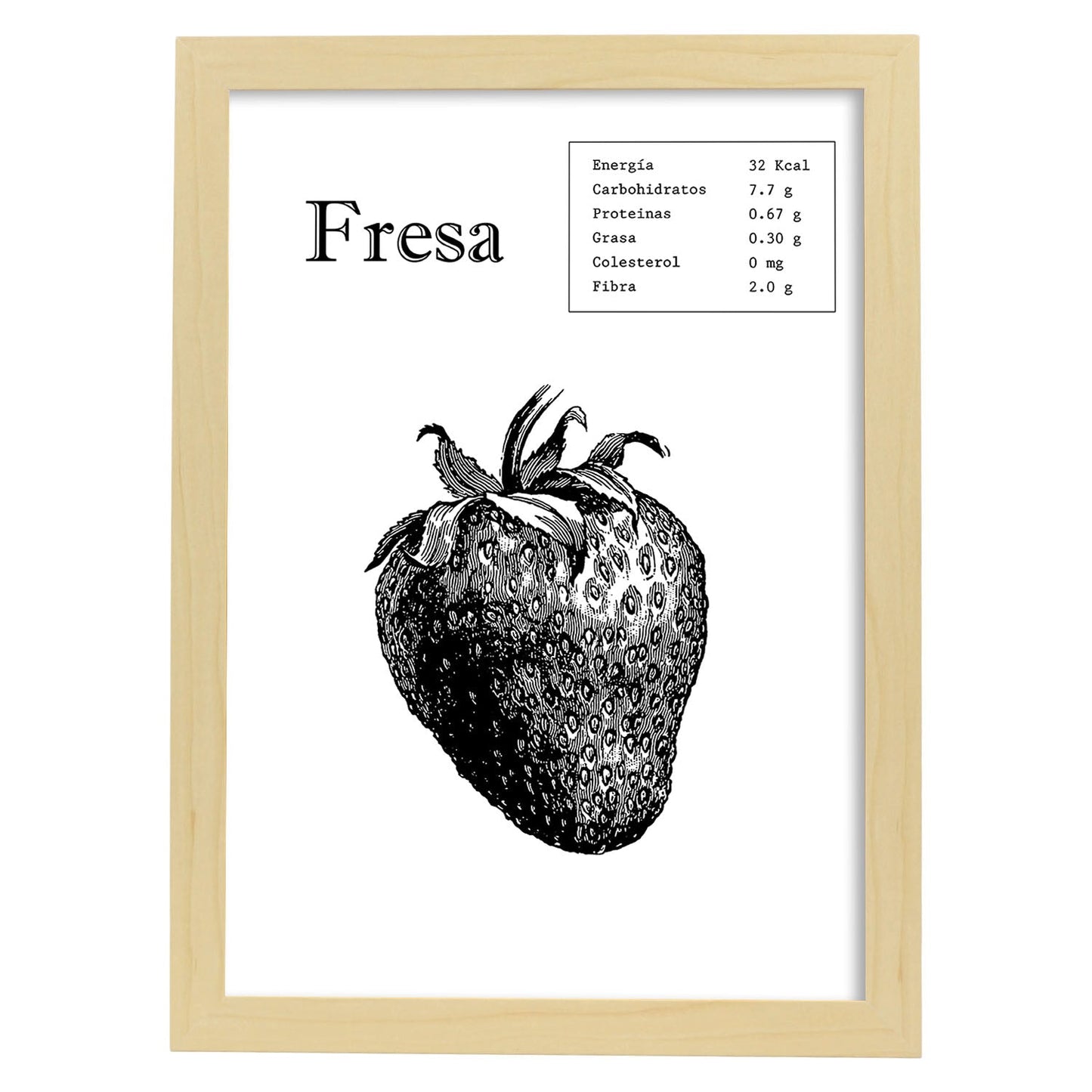 Poster de Fresa. Láminas de frutas y verduras.-Artwork-Nacnic-A3-Marco Madera clara-Nacnic Estudio SL
