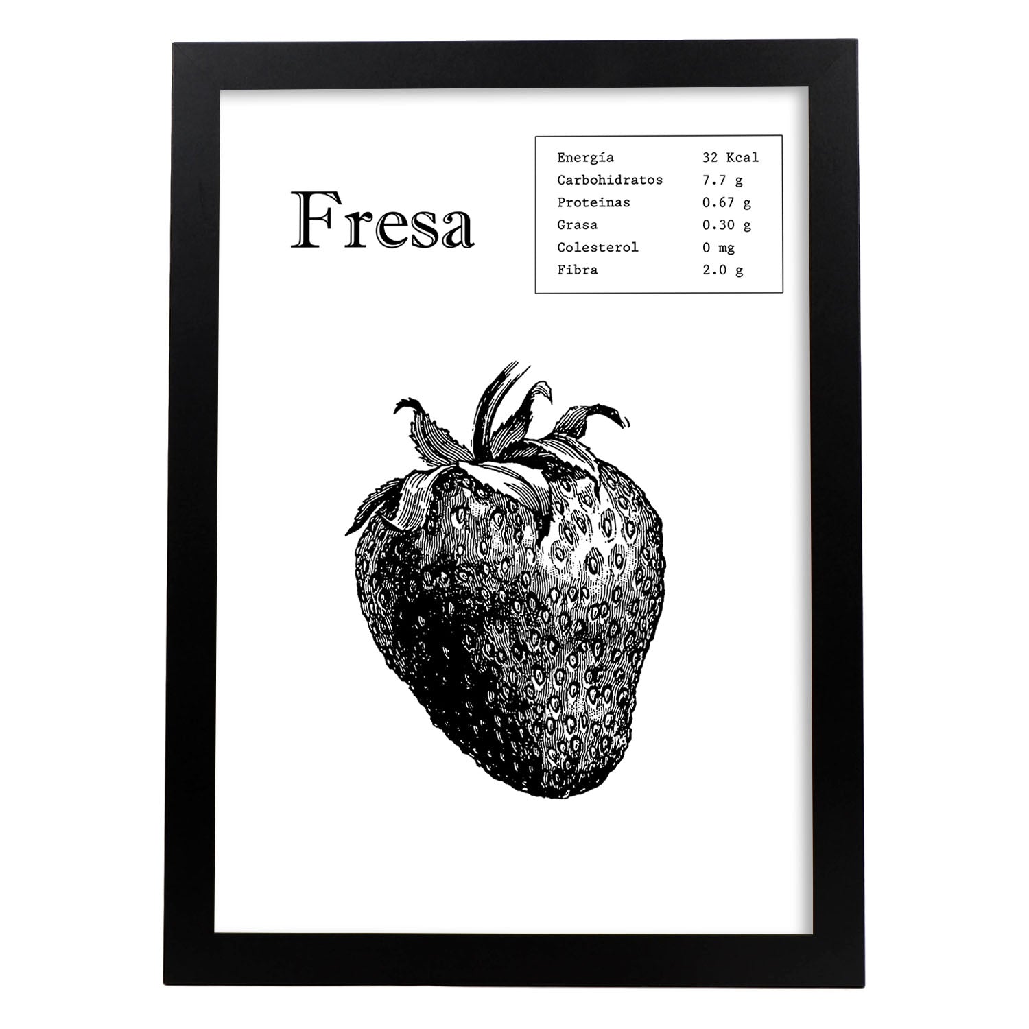 Poster de Fresa. Láminas de frutas y verduras.-Artwork-Nacnic-A3-Marco Negro-Nacnic Estudio SL