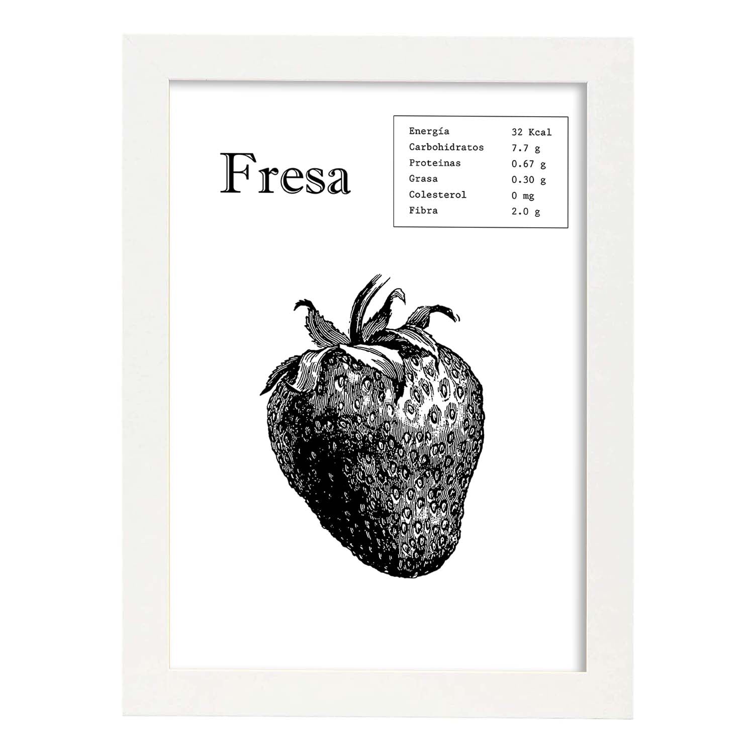 Poster de Fresa. Láminas de frutas y verduras.-Artwork-Nacnic-A4-Marco Blanco-Nacnic Estudio SL