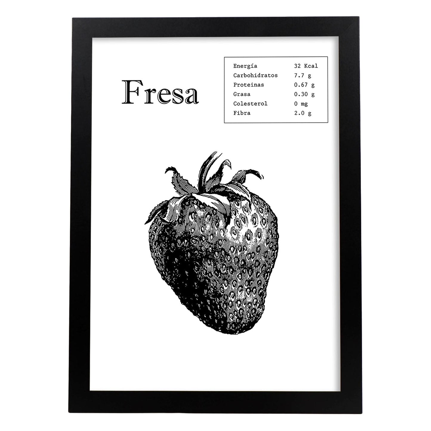 Poster de Fresa. Láminas de frutas y verduras.-Artwork-Nacnic-A4-Marco Negro-Nacnic Estudio SL