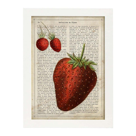 Poster de Fresas. Láminas de frutas y verduras con definiciones. Ilustraciones de alimentacion vegetariana.-Artwork-Nacnic-A4-Marco Blanco-Nacnic Estudio SL