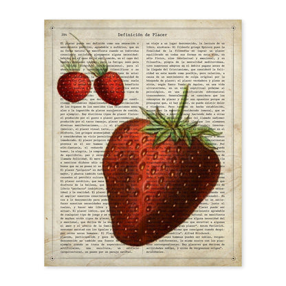 Poster de Fresas. Láminas de frutas y verduras con definiciones. Ilustraciones de alimentacion vegetariana.-Artwork-Nacnic-A4-Sin marco-Nacnic Estudio SL
