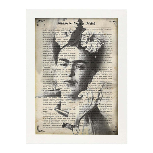 Poster de Frida Kahlo blanco y negro. Láminas de personajes importantes. Posters de músicos, actores, inventores, exploradores, ...-Artwork-Nacnic-A4-Marco Blanco-Nacnic Estudio SL