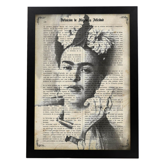 Poster de Frida Kahlo blanco y negro. Láminas de personajes importantes. Posters de músicos, actores, inventores, exploradores, ...-Artwork-Nacnic-A4-Marco Negro-Nacnic Estudio SL