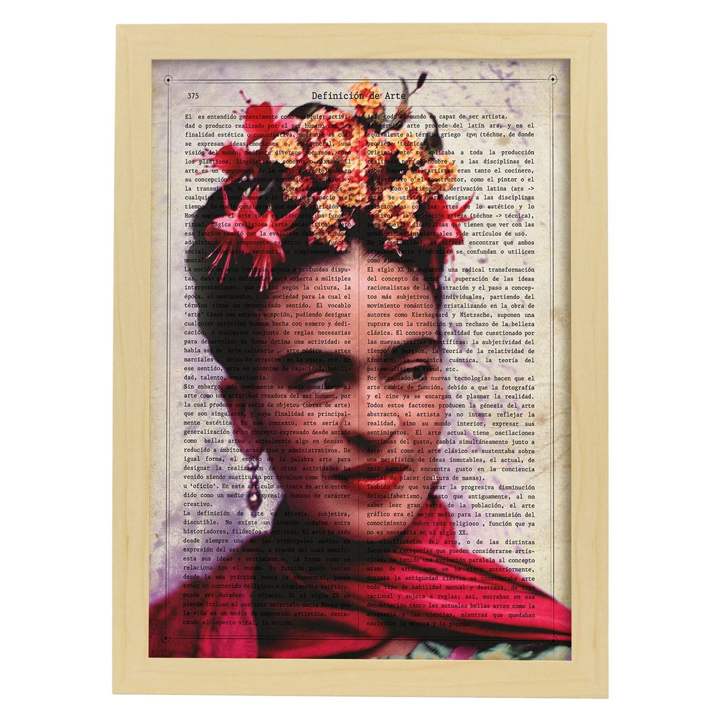 Poster de Frida Kahlo. Láminas de personajes importantes. Posters de músicos, actores, inventores, exploradores, ...-Artwork-Nacnic-A3-Marco Madera clara-Nacnic Estudio SL