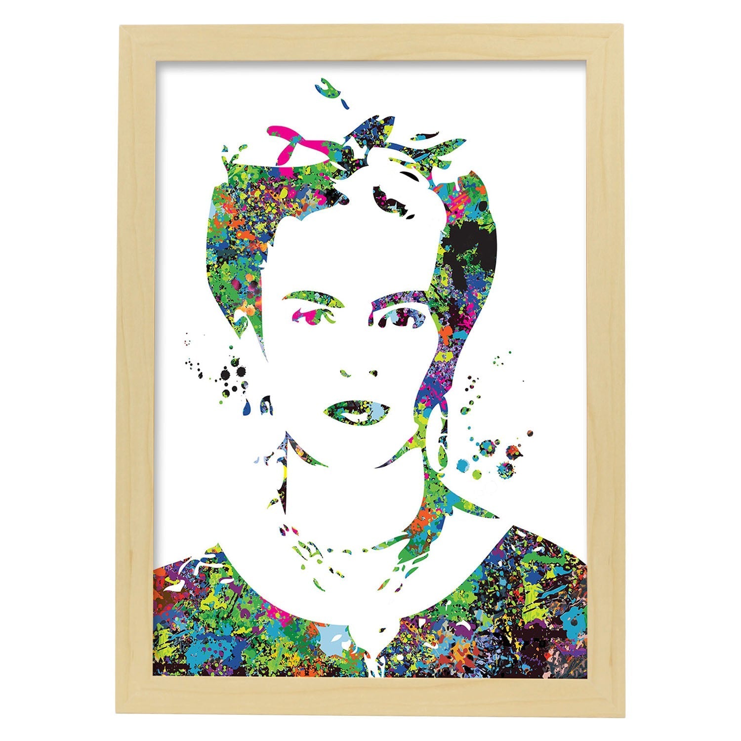 Poster de Frida Khalo estilo acuarela. Mix de láminas con estilo acuarela-Artwork-Nacnic-A3-Marco Madera clara-Nacnic Estudio SL