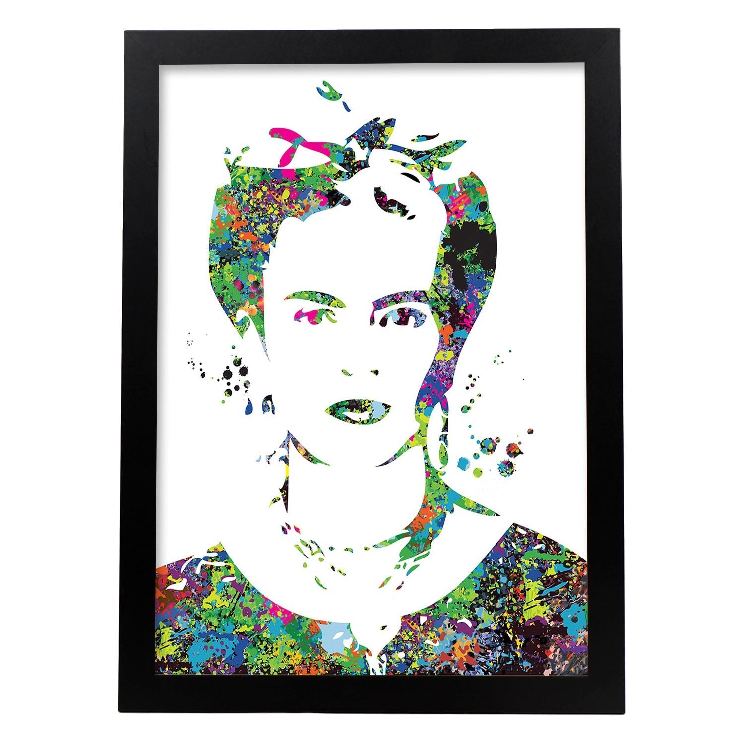 Poster de Frida Khalo estilo acuarela. Mix de láminas con estilo acuarela-Artwork-Nacnic-A4-Marco Negro-Nacnic Estudio SL