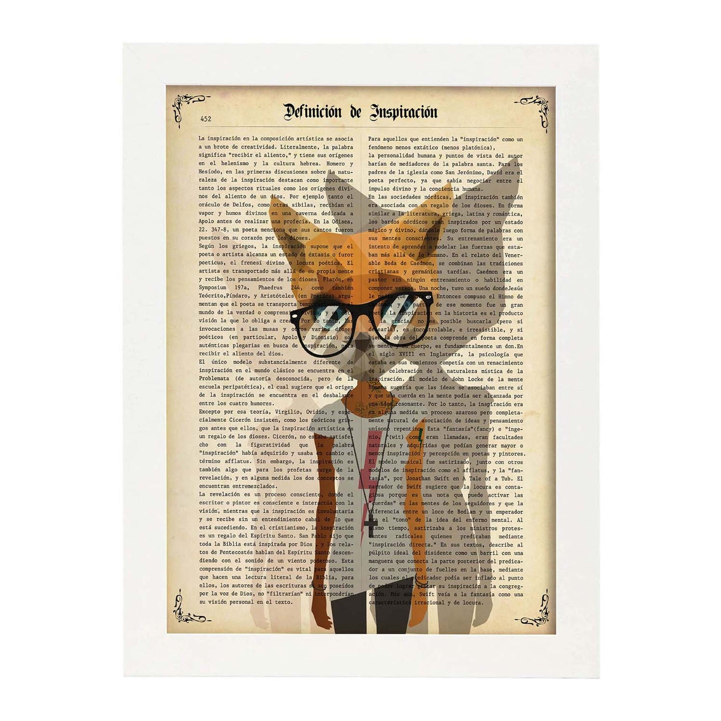 Poster de Gata con gafas hipster. Láminas de animales con definiciones. Ilustraciones de animales con textos.-Artwork-Nacnic-A3-Marco Blanco-Nacnic Estudio SL