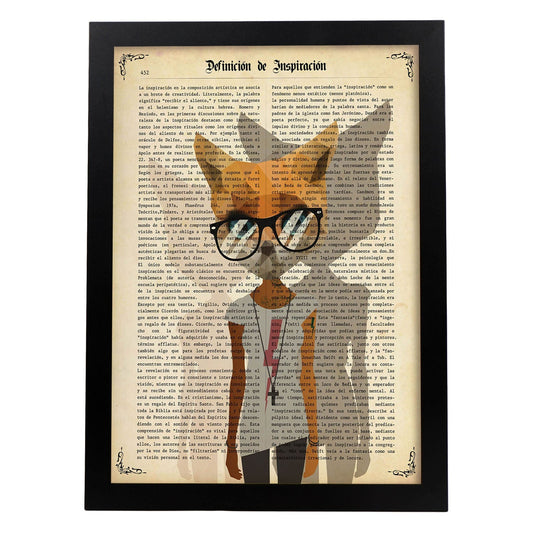 Poster de Gata con gafas hipster. Láminas de animales con definiciones. Ilustraciones de animales con textos.-Artwork-Nacnic-A4-Marco Negro-Nacnic Estudio SL