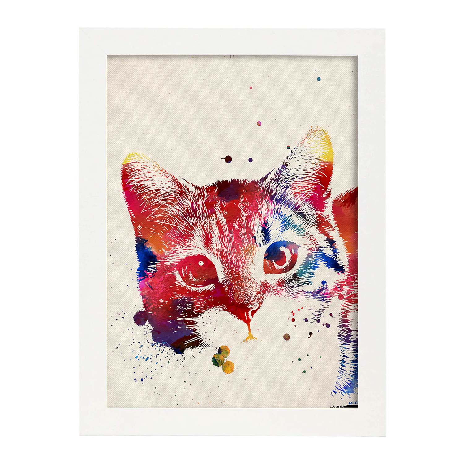Poster de Gato con diseño acuarela. Mix de láminas con estilo acuarela-Artwork-Nacnic-A3-Marco Blanco-Nacnic Estudio SL