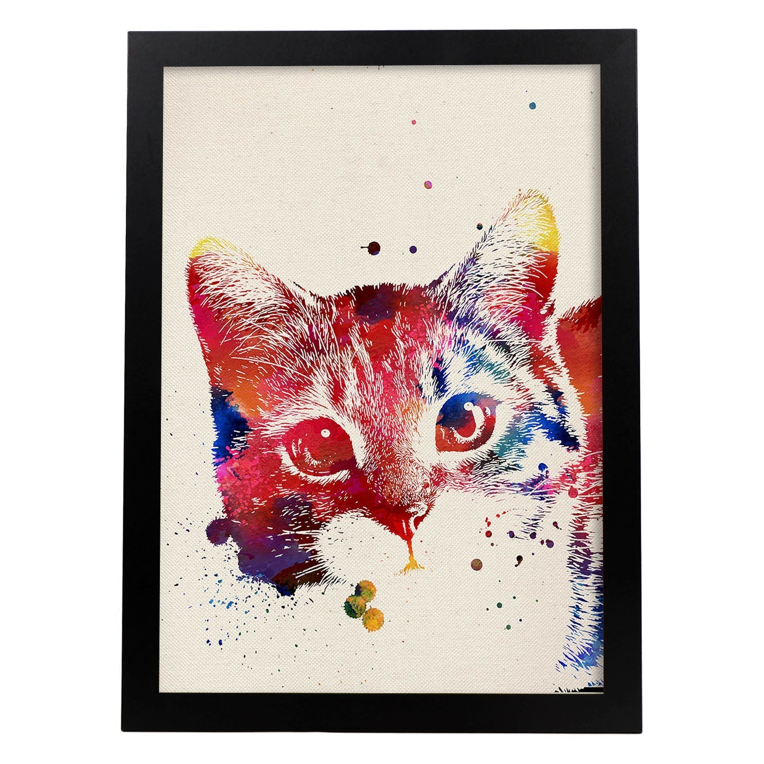 Poster de Gato con diseño acuarela. Mix de láminas con estilo acuarela-Artwork-Nacnic-A4-Marco Negro-Nacnic Estudio SL