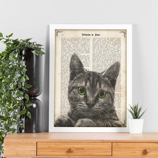 Poster de Gato de ojos verdes. Láminas de animales con definiciones. Ilustraciones de animales con textos.-Artwork-Nacnic-Nacnic Estudio SL
