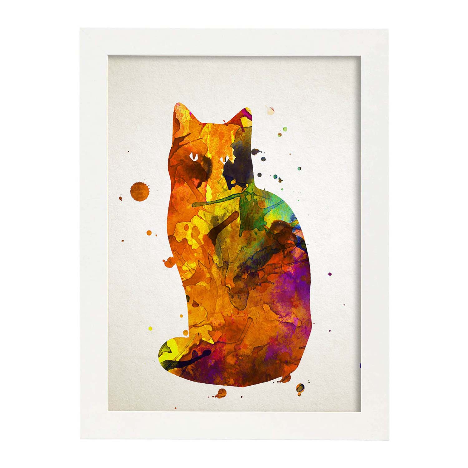 Poster de Gato estilo acuarela. Láminas de animales con estilo acuarela-Artwork-Nacnic-A3-Marco Blanco-Nacnic Estudio SL