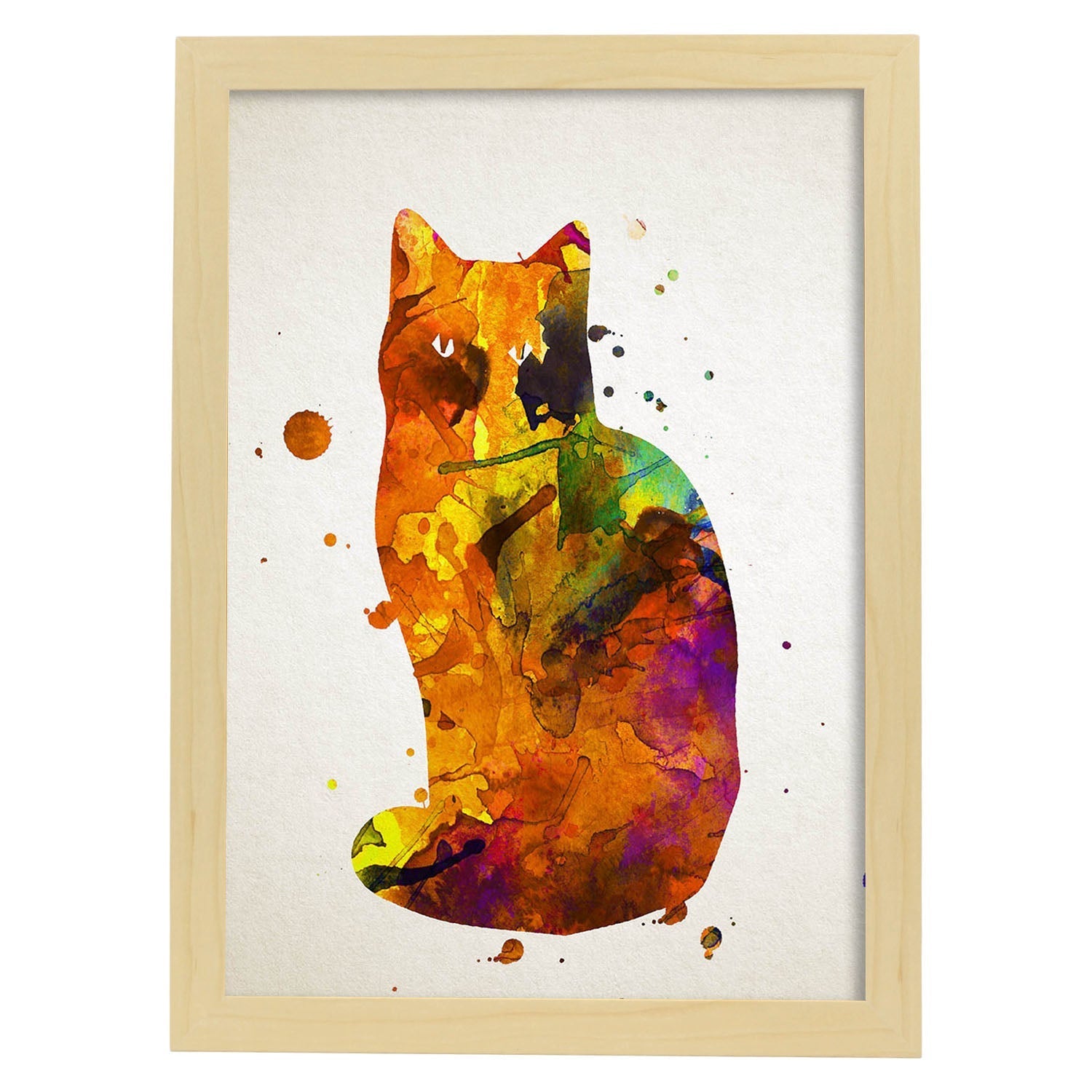 Poster de Gato estilo acuarela. Láminas de animales con estilo acuarela-Artwork-Nacnic-A3-Marco Madera clara-Nacnic Estudio SL