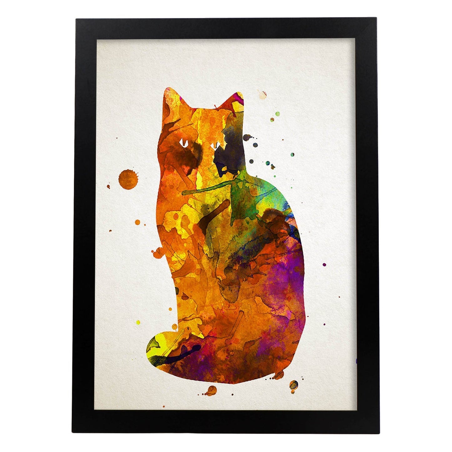 Poster de Gato estilo acuarela. Láminas de animales con estilo acuarela-Artwork-Nacnic-A3-Marco Negro-Nacnic Estudio SL