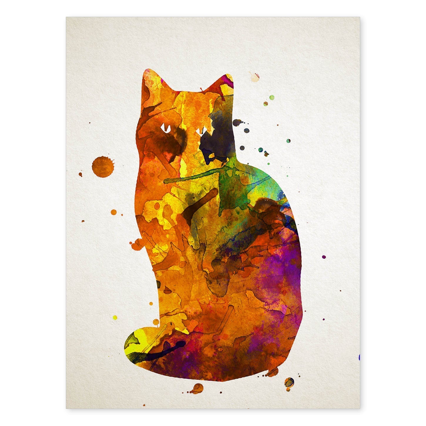 Poster de Gato estilo acuarela. Láminas de animales con estilo acuarela-Artwork-Nacnic-A4-Sin marco-Nacnic Estudio SL