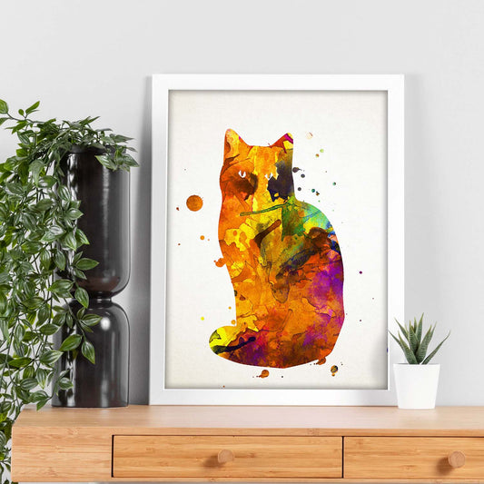 Poster de Gato estilo acuarela. Láminas de animales con estilo acuarela-Artwork-Nacnic-Nacnic Estudio SL