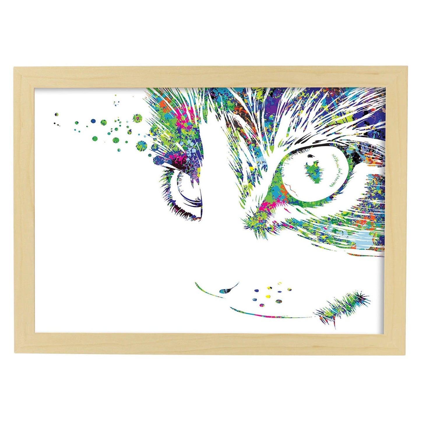 Poster de Gato estilo acuarela. Mix de láminas con estilo acuarela-Artwork-Nacnic-A3-Marco Madera clara-Nacnic Estudio SL
