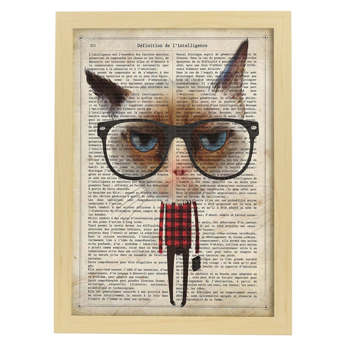 Poster de Gato hipster. Láminas de animales con definiciones. Ilustraciones de animales con textos.-Artwork-Nacnic-A3-Marco Madera clara-Nacnic Estudio SL