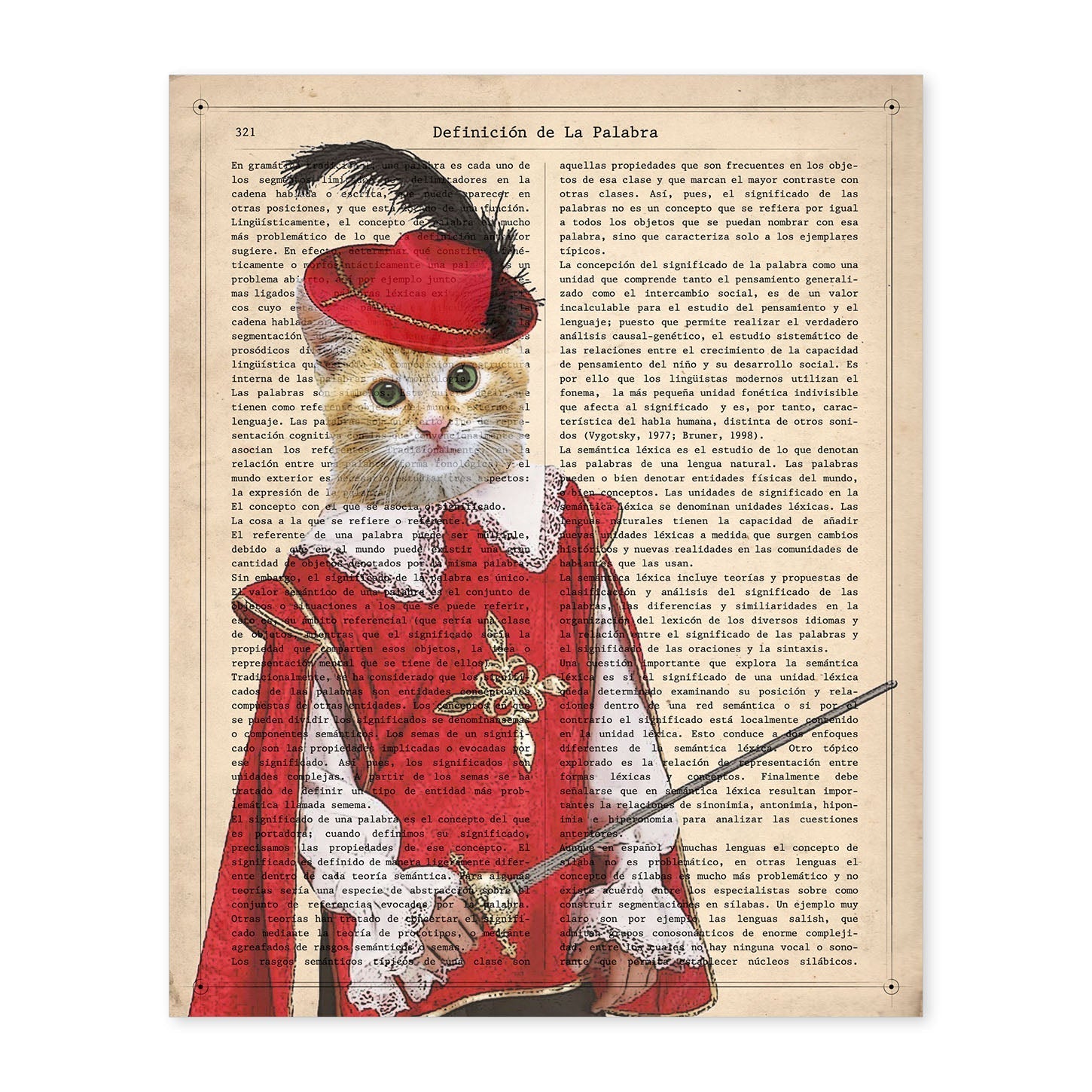 Poster de Gato mosquetero. Láminas de animales con definiciones. Ilustraciones de animales con textos.-Artwork-Nacnic-A4-Sin marco-Nacnic Estudio SL