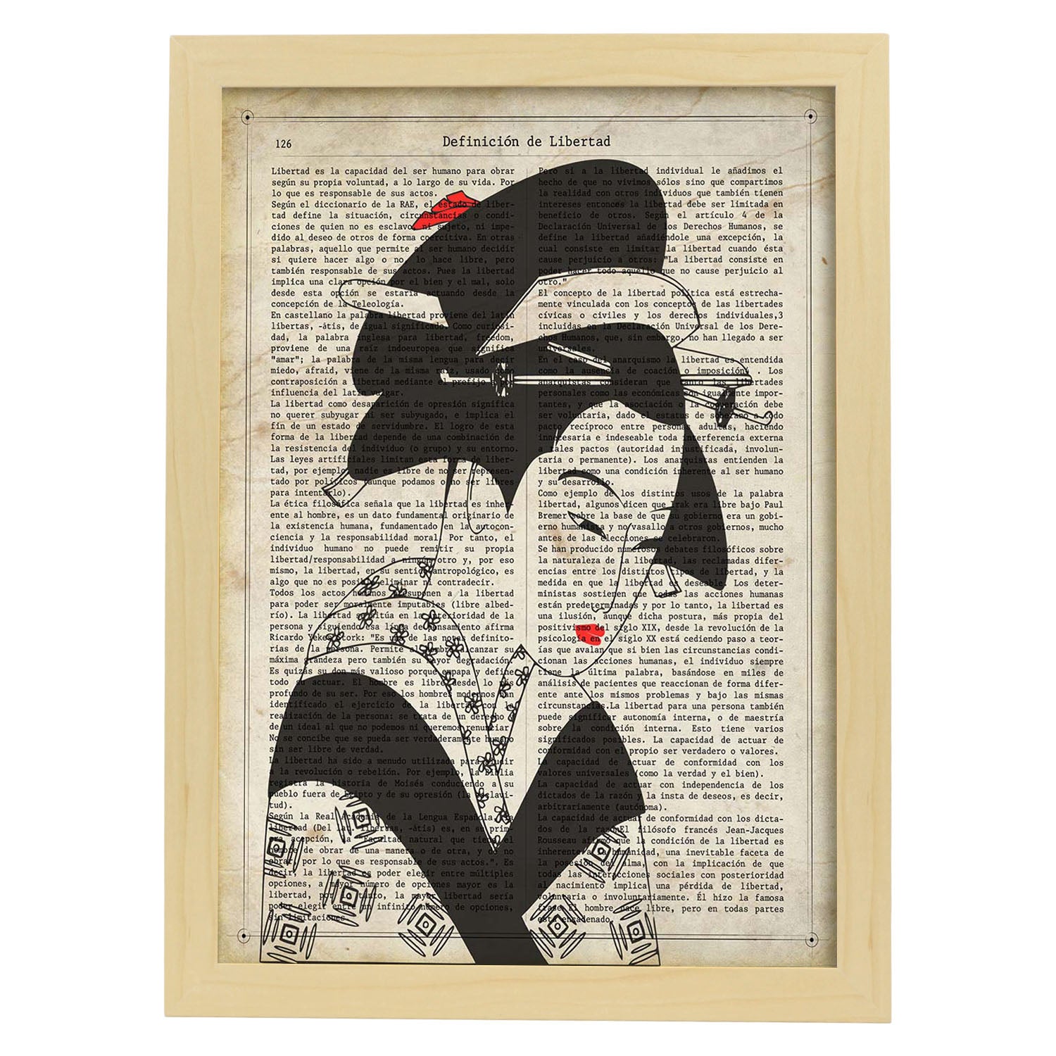Poster de Geisha blanco y negro. Láminas de geishas. Diseños japoneses con definiciones de la cultura japonesa.-Artwork-Nacnic-A3-Marco Madera clara-Nacnic Estudio SL