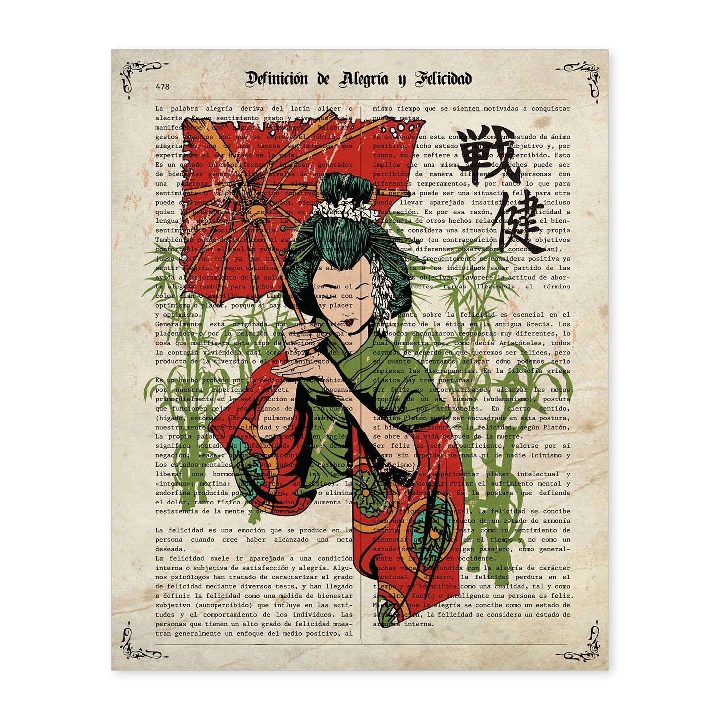 Poster de Geisha con paraguas. Láminas de geishas. Diseños japoneses con definiciones de la cultura japonesa.-Artwork-Nacnic-A4-Sin marco-Nacnic Estudio SL