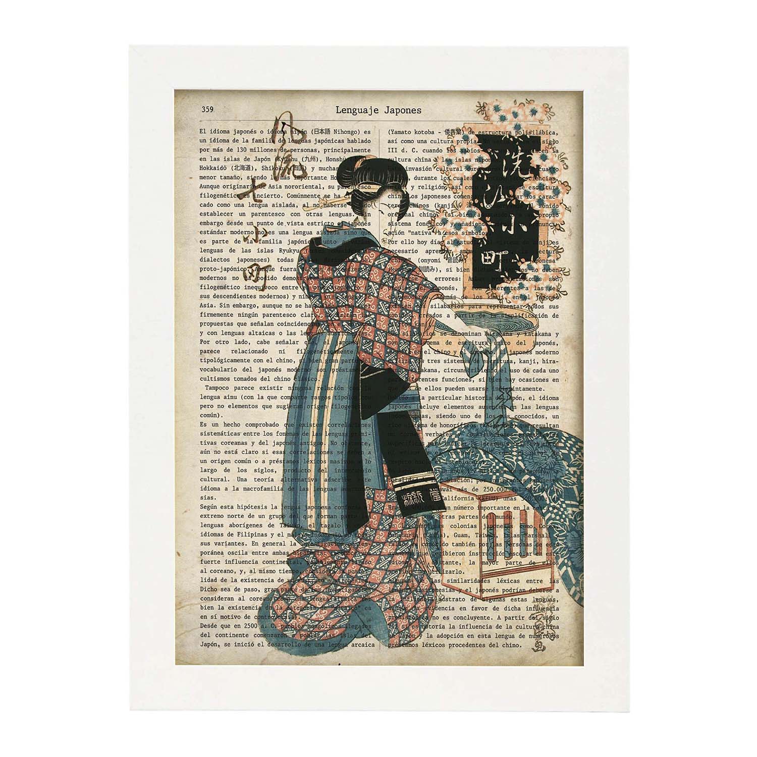 Poster de Geisha con preparativos. Láminas de geishas. Diseños japoneses con definiciones de la cultura japonesa.-Artwork-Nacnic-Nacnic Estudio SL