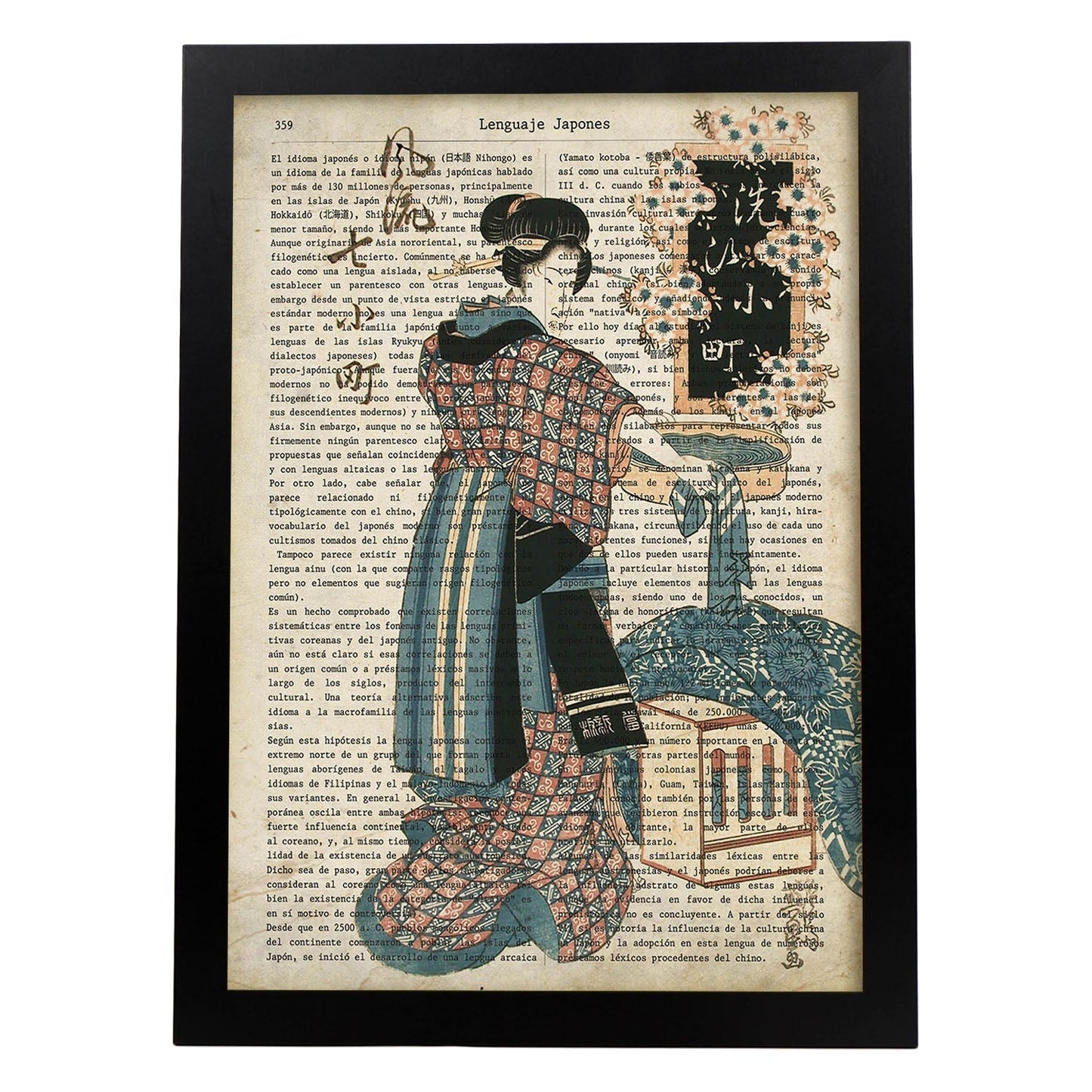 Poster de Geisha con preparativos. Láminas de geishas. Diseños japoneses con definiciones de la cultura japonesa.-Artwork-Nacnic-A3-Marco Negro-Nacnic Estudio SL