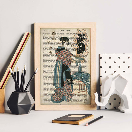 Poster de Geisha con preparativos. Láminas de geishas. Diseños japoneses con definiciones de la cultura japonesa.-Artwork-Nacnic-Nacnic Estudio SL
