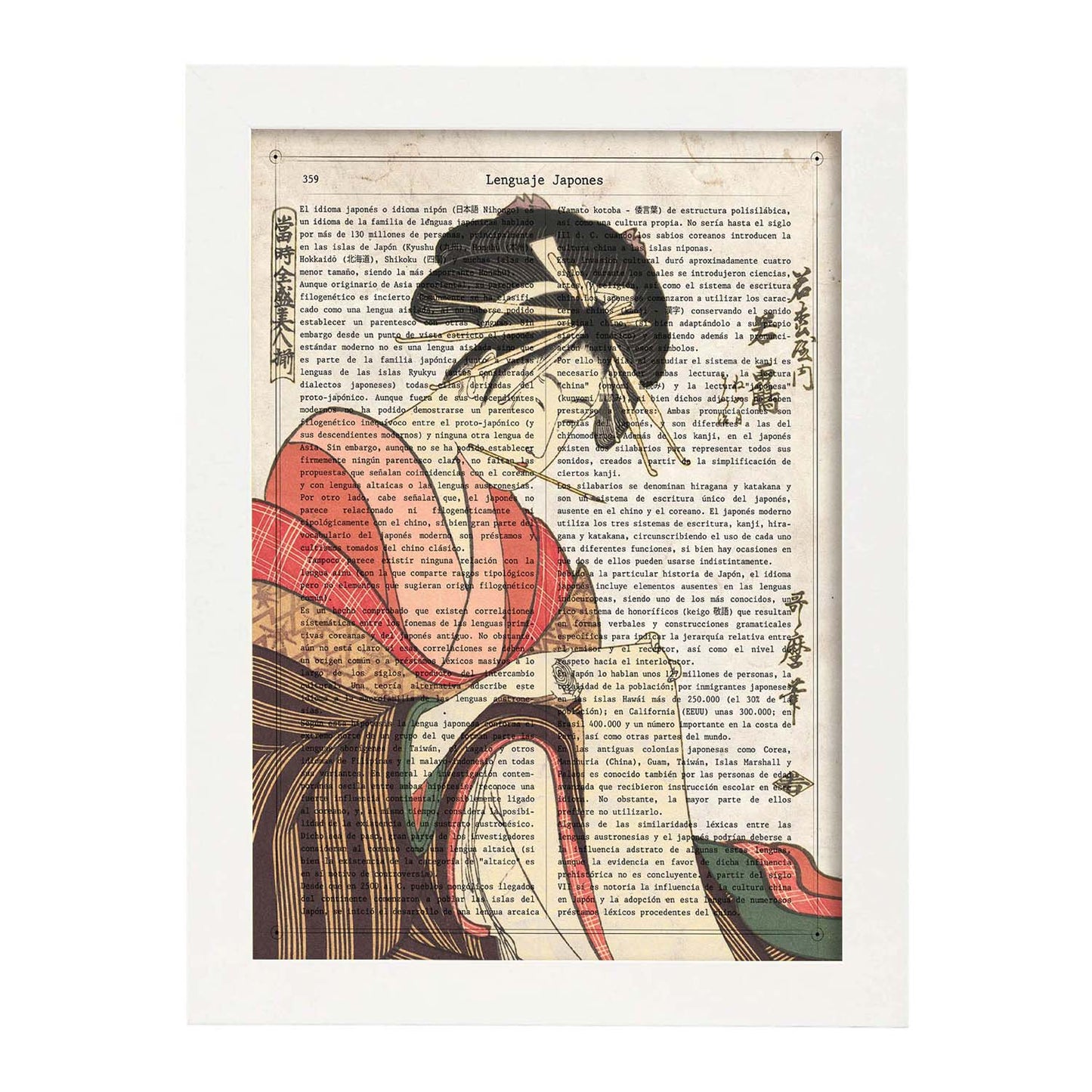Poster de Geisha escribiendo. Láminas de geishas. Diseños japoneses con definiciones de la cultura japonesa.-Artwork-Nacnic-A3-Marco Blanco-Nacnic Estudio SL