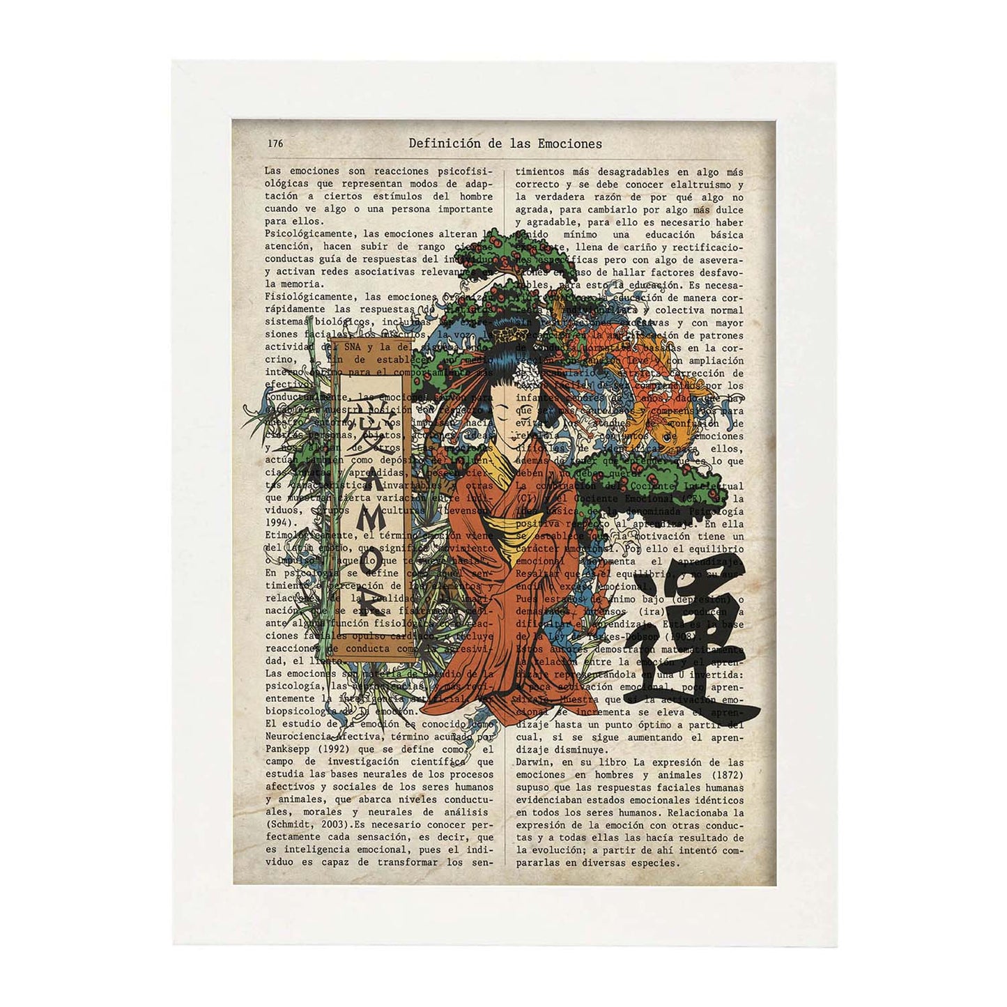 Poster de Geisha meditando. Láminas de geishas. Diseños japoneses con definiciones de la cultura japonesa.-Artwork-Nacnic-A3-Marco Blanco-Nacnic Estudio SL